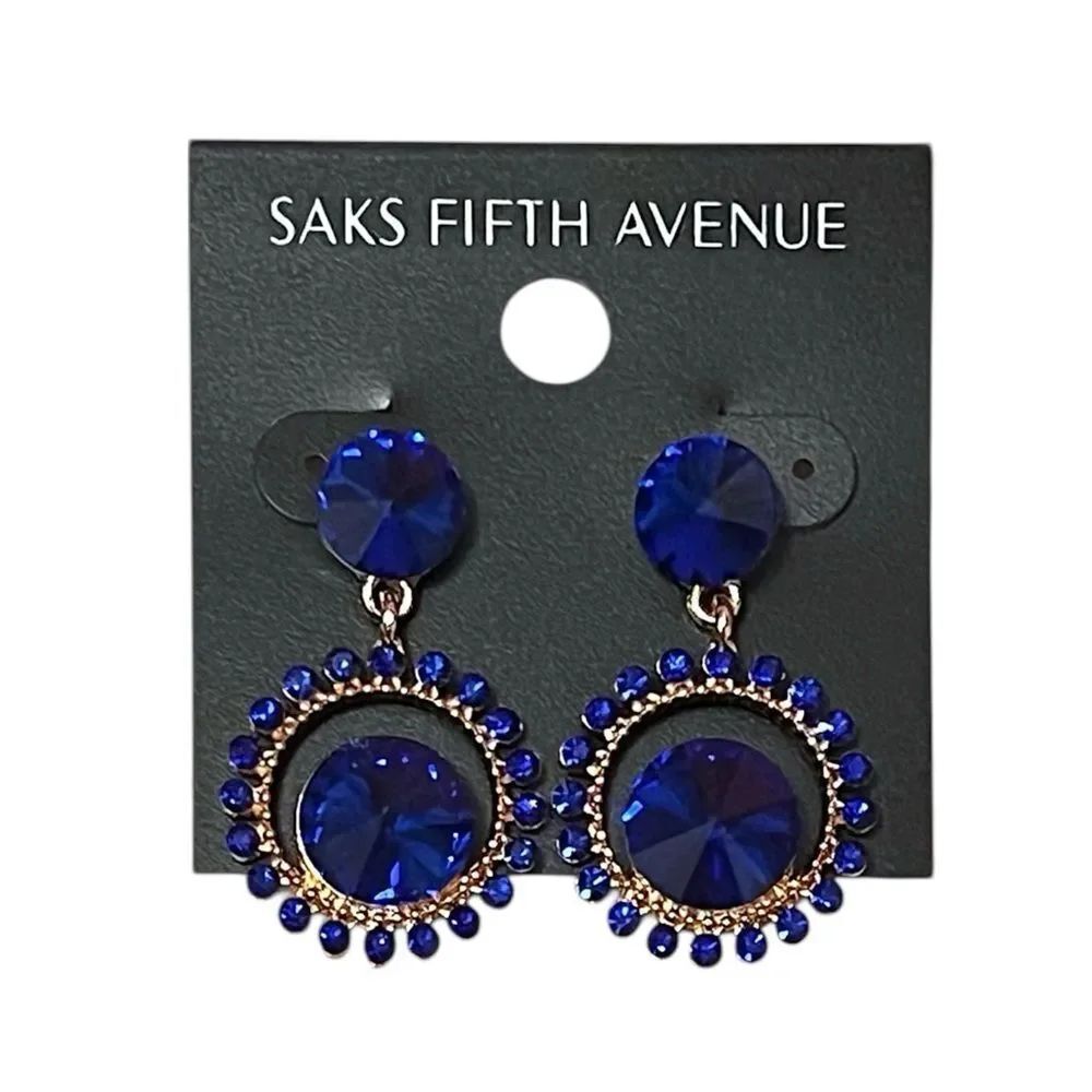 Saks Fifth Avenue Cobalt Blue Crystal Halo Drop Earrings